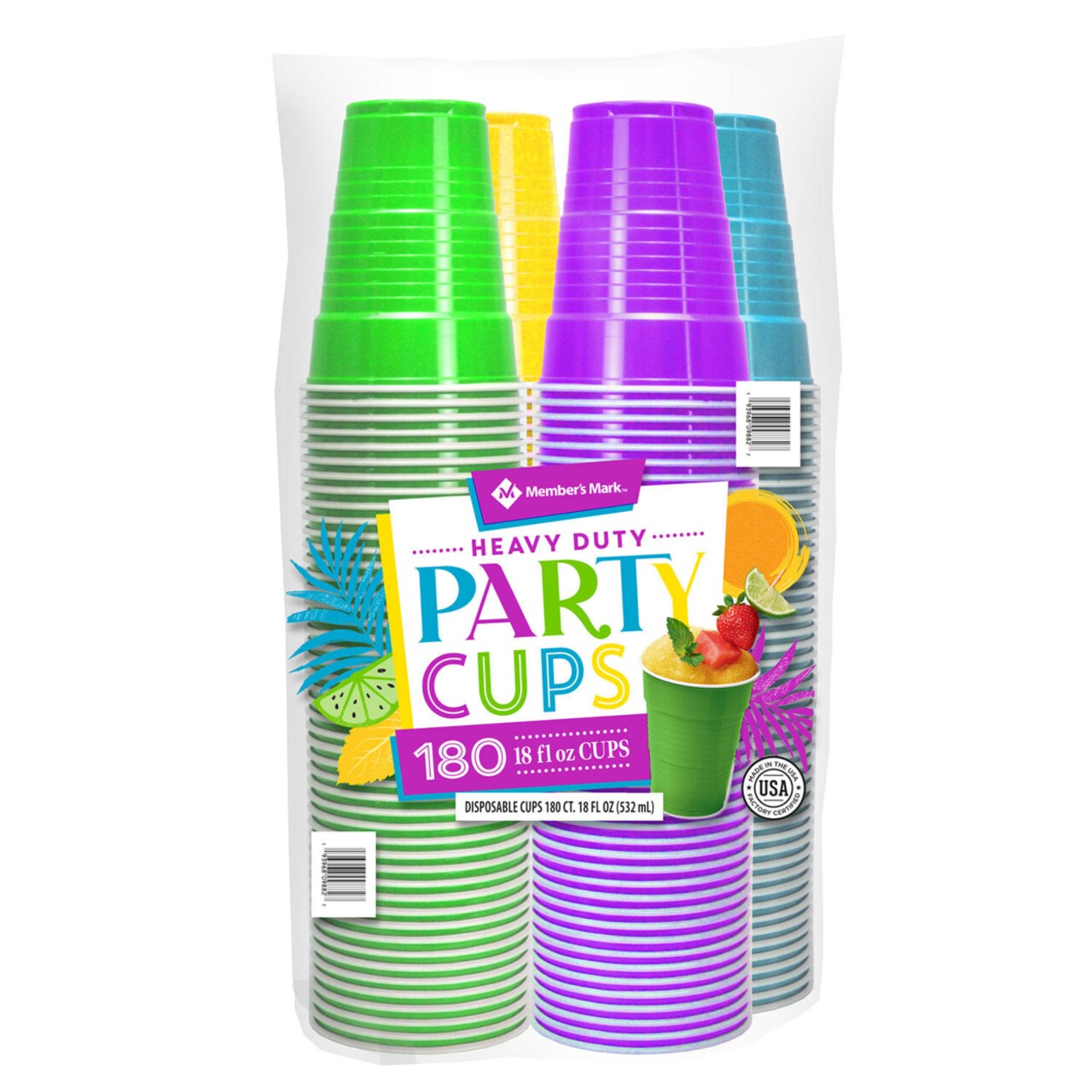 Member's Mark Members Mark Premium Quality Cups, Summer Colors, 18 Ounce  (180 Count)